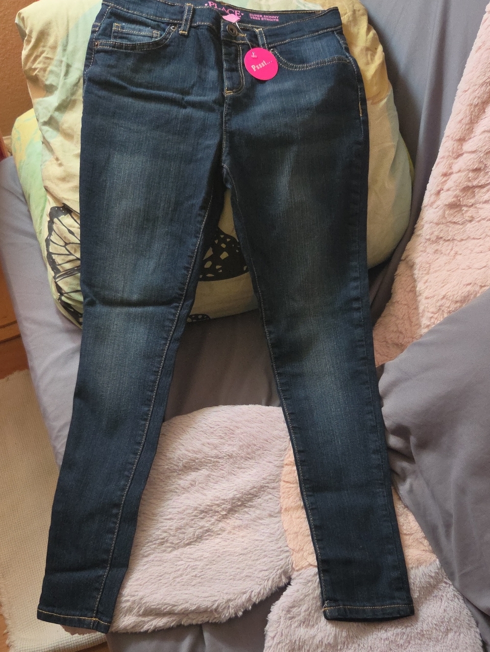 The Children's Place Dark Blue Skinny Jeans - Pink Trim